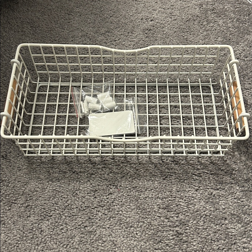 White Wire Storage Basket with Wooden Handles